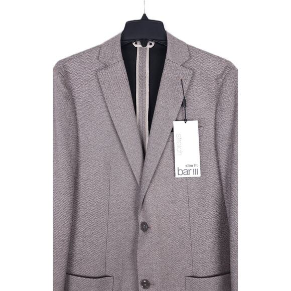 Bar III Men's Slim-Fit Stretch Sport Coat Blazer Tan Herringbone 40R NWT - Picture 4 of 7